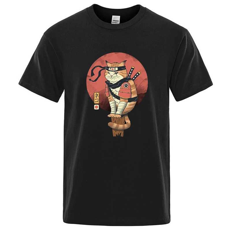 Mens High Quality T-shirt 100cotton Loose Short Sleeve Funny Knife Cat Print Loose Summer Men T-shirt Cool Tshirt Men Tees M260317