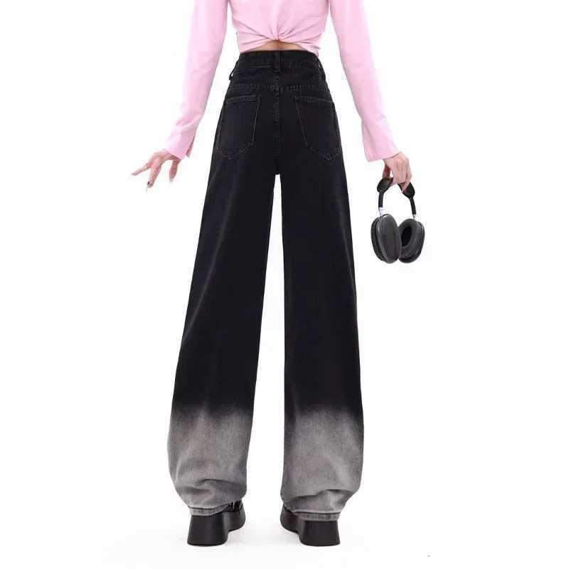 Woman High Waist Streetwear Thicken Wide Leg Jeans Female Fashion Punk Baggy Pants Lady Gothic Black Grey Thermal Denim Trousers M260317