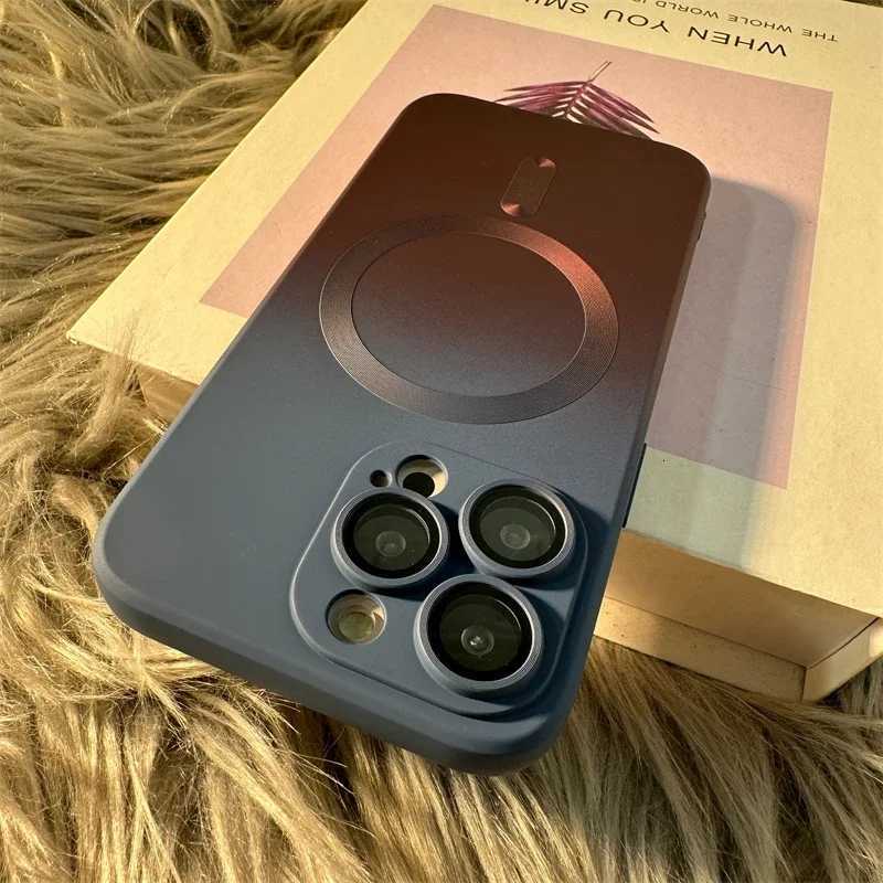 Luxury For Wireless Charge Gradient Pattern Phone Case For iPhone 17 11 12 13 14 15 16 Pro Max Magnetic Silicone Cover C260314
