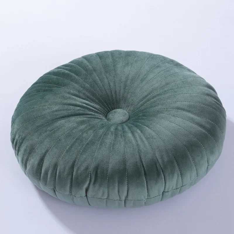 Nordic Pumpkin Throw Pillow Soft Velvet Double Sided Embroidered Button Pillow Circular Tatami Sofa Chair Seat Cushion Luxury D260317