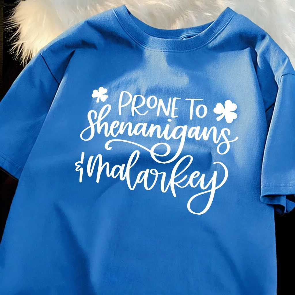 Prone To Shenanigans White Script Printed Man T-Shirt O-Neck Summer T Shirts Hip Hop Loose Clothes Cotton Comfortable Streetwear M260317