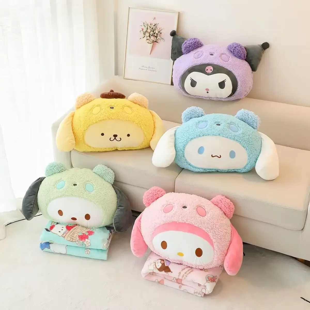 Comfortable Kuromi My Melody Pillow Blanket Stuffed Japanese Style Cinnamoroll Pom Purin Back Cushion Hug Plushies Gifts D260317
