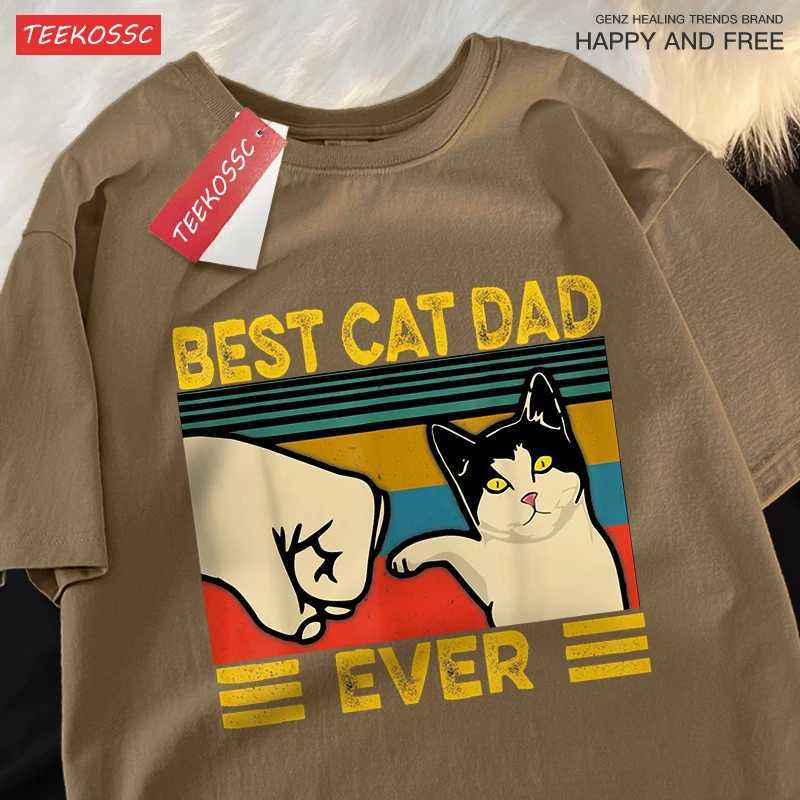 Best Cat Dad Ever Punch Male Female Tops Oversized Cotton Tee Clothes Summer Street T Shirts Fashion Breathable Tshirt Couple M260317