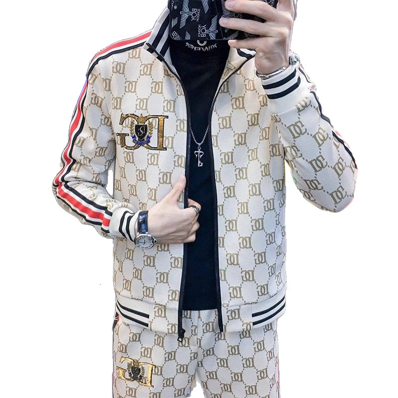 Luxury Brand Designer Spring and Autumn Trend Stand Collar Zipper Sweatshirt Set Men Casual Sports Stylish New Long Pants Fashion Two-Piece Set Trendy