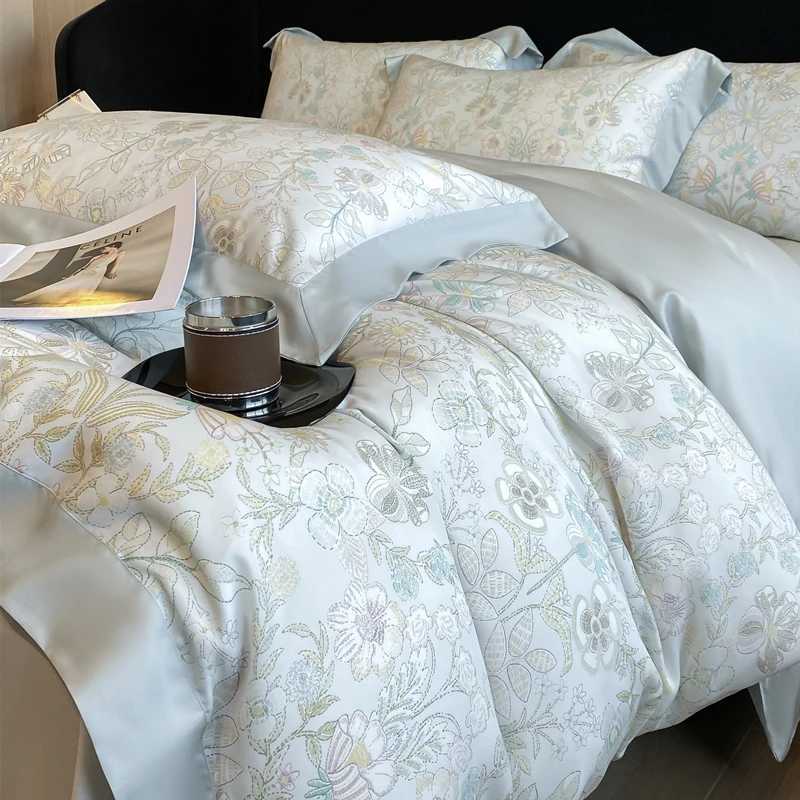 Summer Lyocell Four-Piece Set High-end Pastoral Print Bedding Duvet Cover 200x230 220x240 Naked Sleeping Cool Ice Silk D260317