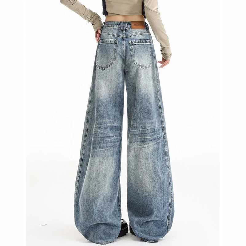 Female Retro Casual Wide Leg Jeans Women Korean Fashion Straight Leg Denim Trousers s Chic Fashion Baggy Pants M260317