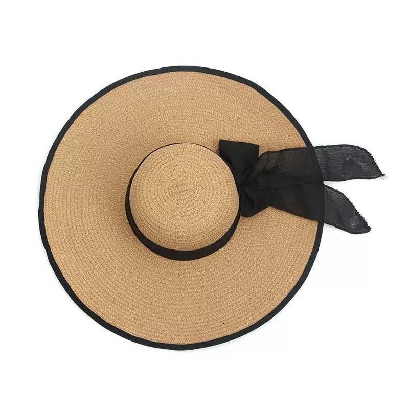 1Pc Womens Seaside Bow Beach Hat Oversize Straw Hat Womens Summer Sun Block Big Brim Hat Suitable For Sun Protection H260317 - view 7