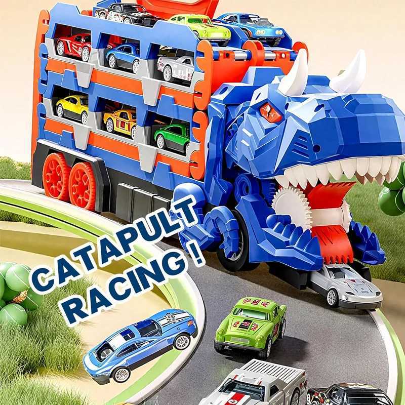 New Dinosaur Transport Truck Toys With12 Molded Racing Cars Dinosaur Car With Handle Christmas Gift For Boys And Girls Aged 3-5 Y260316