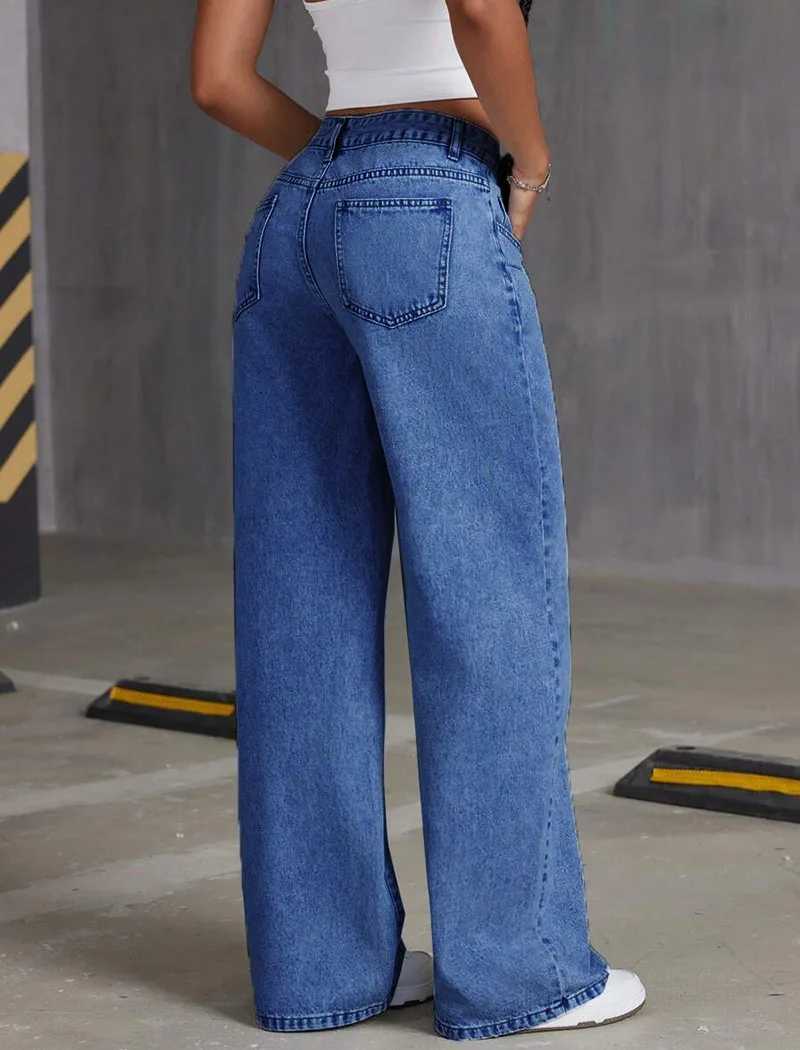 2025 New Loose Light Blue Washed Wide Leg Denim Pants Solid Color Pants Women JeansT260317
