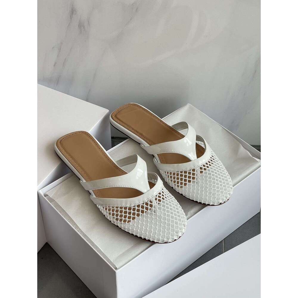 Women Supplies Spring New Fishnet Hollow Out Breathable Flip Flop Sandals With Closed Toe And Flat Sole