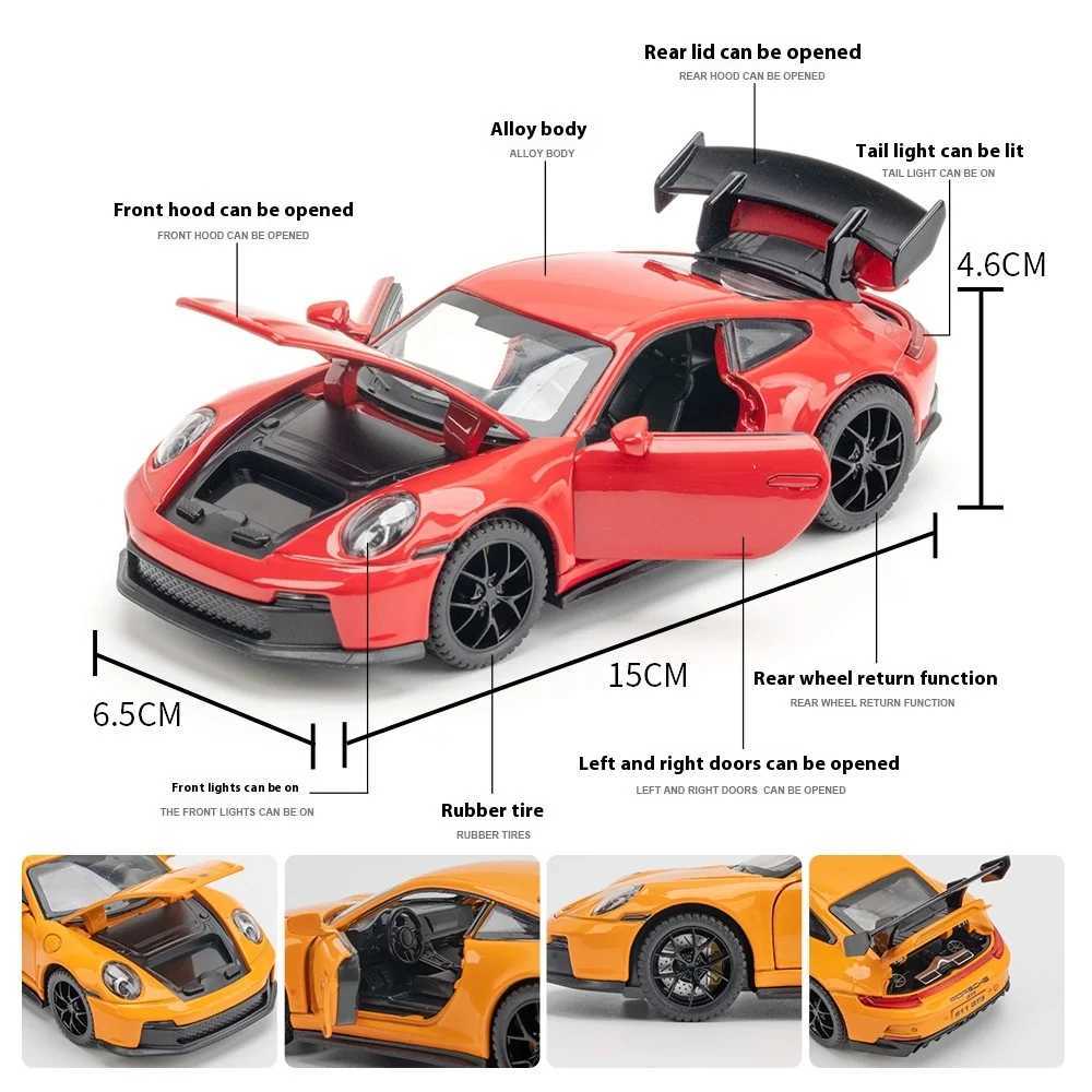 132 Porsche 911 GT3 RS Alloy Diecast Racing Car Model Childrens Toy Car Simulation Miniatures Sound And Light Toy Gift for Boy D260317
