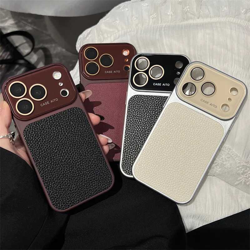 Luxury Lichee Pattern Leather Phone Case For iPhone 17 16 15 14 Pro Max Hard PC Camera Window Back Cover C260314