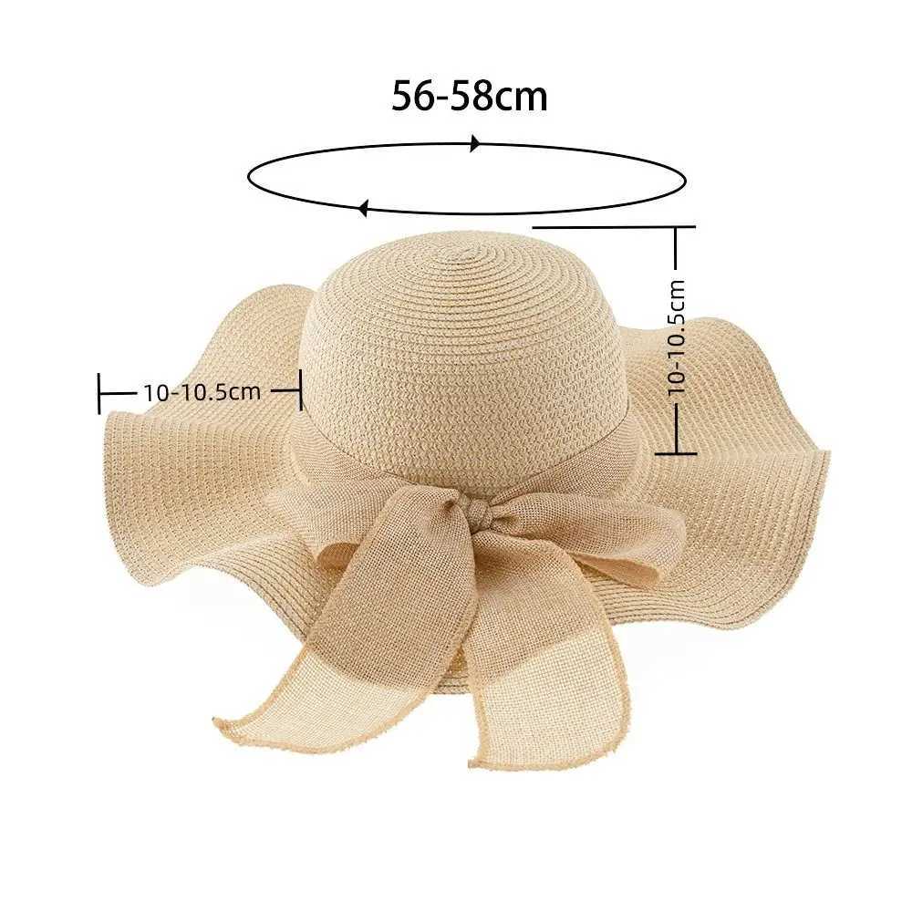 Fashion UV Protection Beach Hat Wide Brim Bow Ribbons Travel Straw Hat Portable Foldable Sun Visor Cap H260317 - view 7