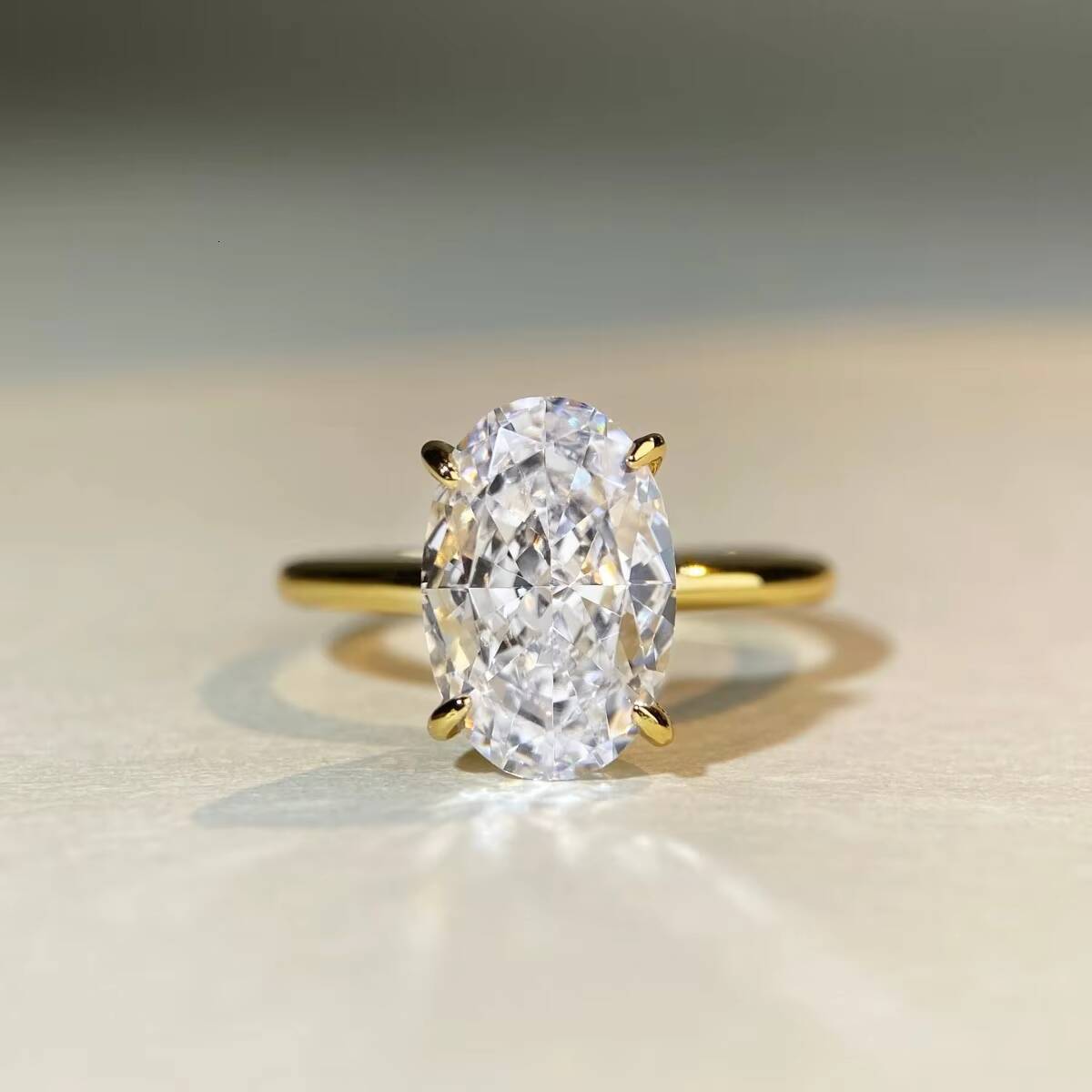 Classic Oval Cut 45CT Prog Setting Engagement Moissanite Ring Jewelry S925 Sterling Silver Moissanite Ring