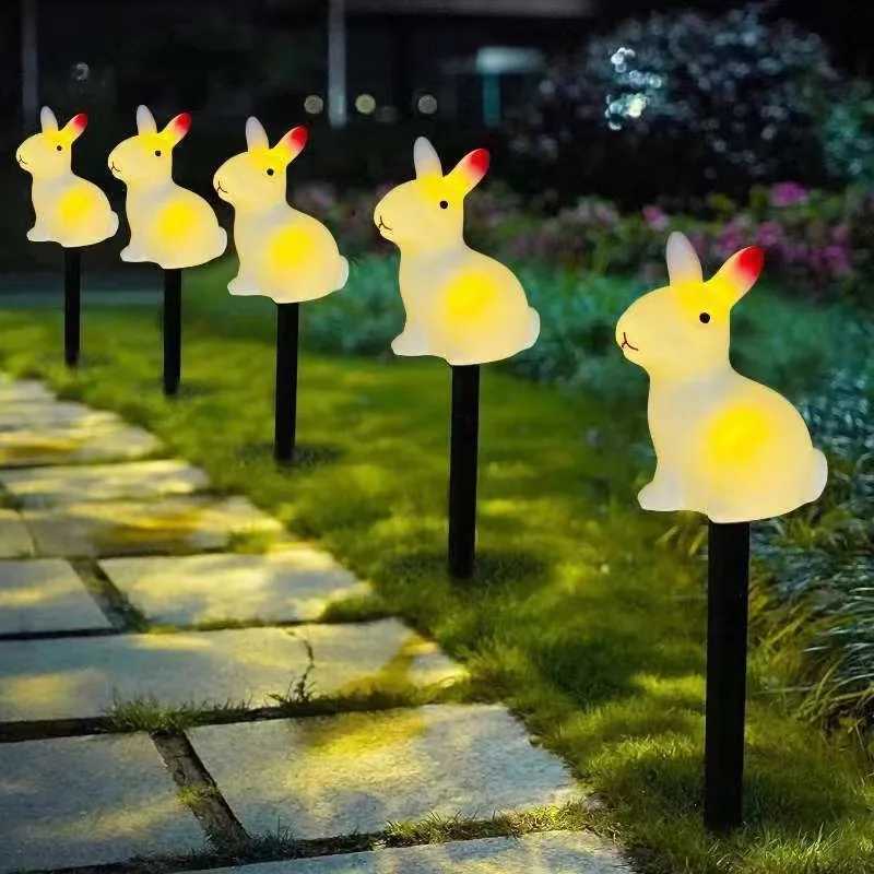 5-Pack Solar-Powered Rabbit Easter Bunny Lights Outdoor LED Lights Garden Decorations Pathway Lights Ground Plug Light Lawn H260316