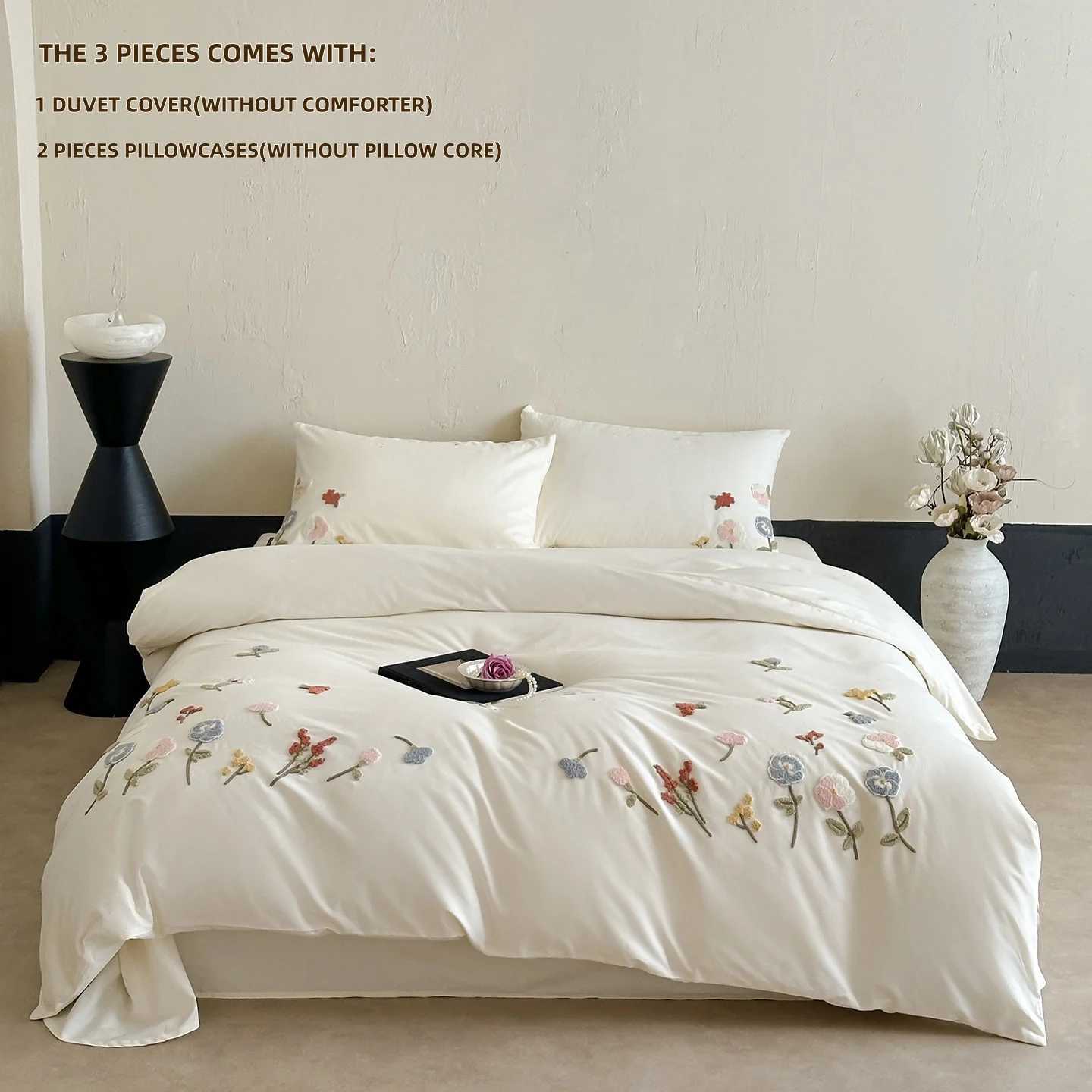 3 Piece Sheet Set flowers embroidery duvet cover Set comfortable Bedding Set Bedspread for All Season D260317