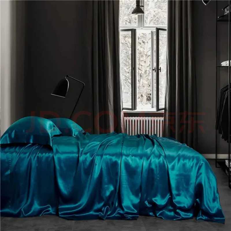 Summer Luxury Satin Silk-like Bed Sheet Set Flat Sheet/Fitted Sheet Pillowcase Solid Color Mattress Cover Twin Full Queen D260317