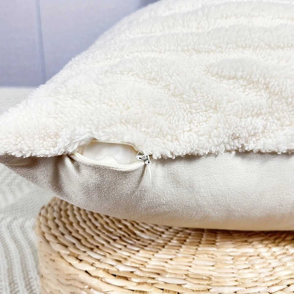 Boho Soft and Cozy Plush Faux Wool Velvet 30x50/45x45CM Cream White Throw Pillow Cover for Bedroom and Living Room Decor Cushion D260317