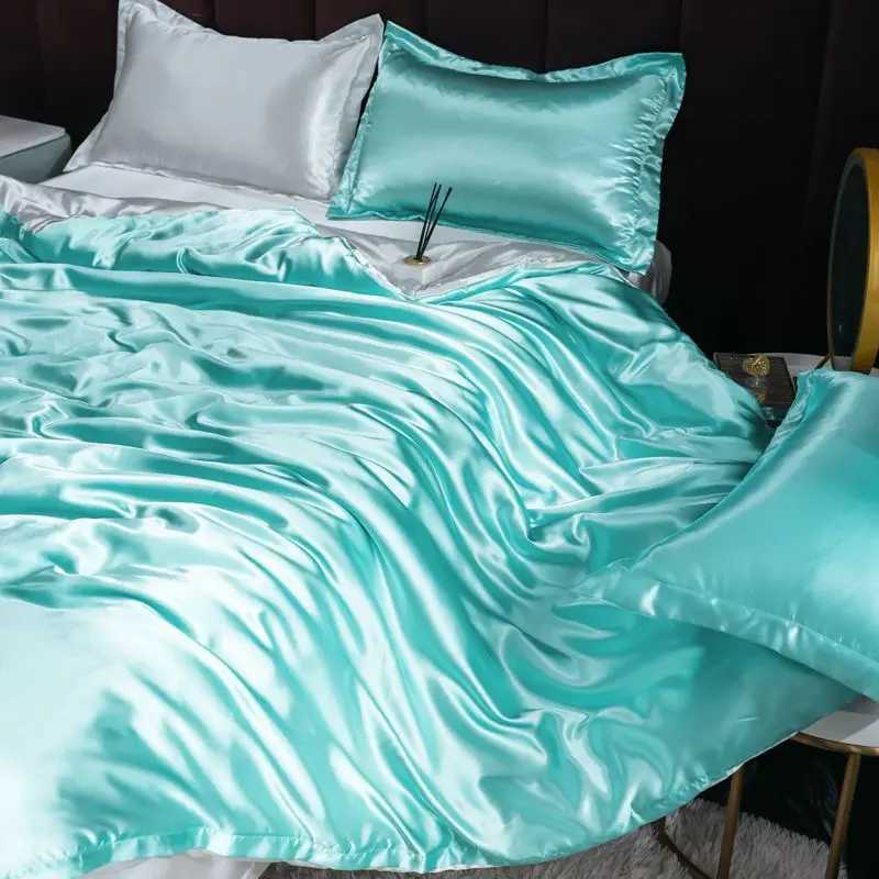 Luxury Ice Silk Bedding Set Satin Silky Duvet Cover Set With Pillowcase High-end Home Textiles Solid Color Bed Cover Sets D260317