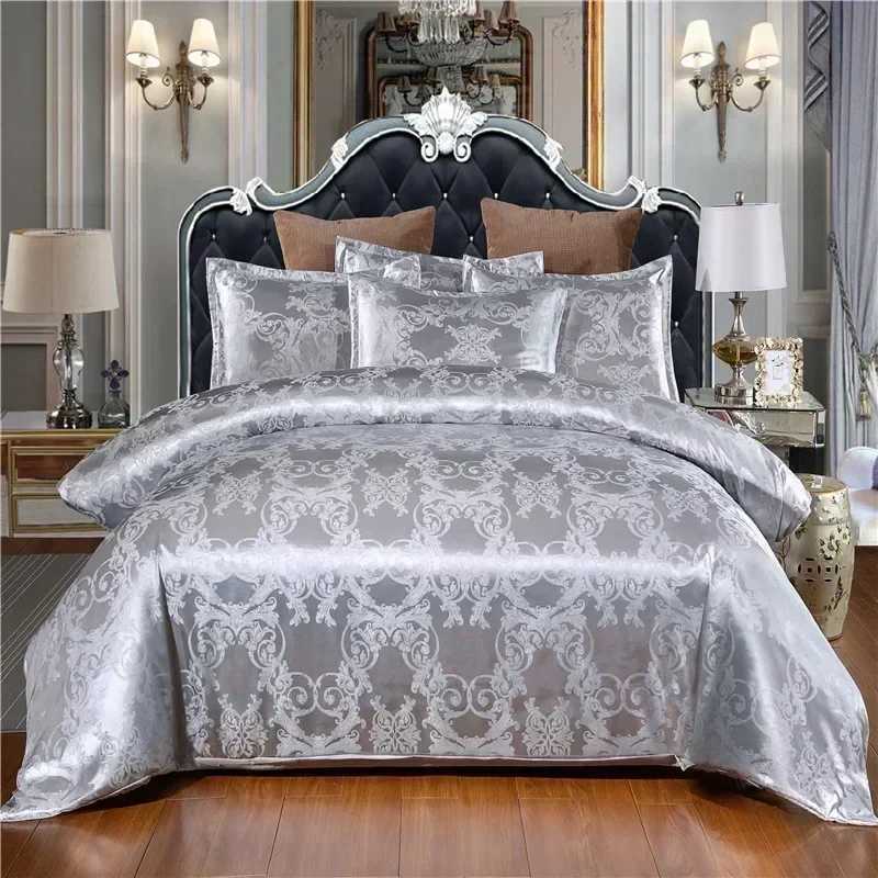 High End Jacquard King Size Bedding Set Luxury European Wedding Bedding Sets Queen American Satin Double Duvet Cover Set 220x240 D260317