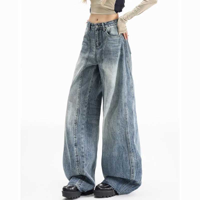 Female Retro Casual Wide Leg Jeans Women Korean Fashion Straight Leg Denim Trousers s Chic Fashion Baggy Pants M260317