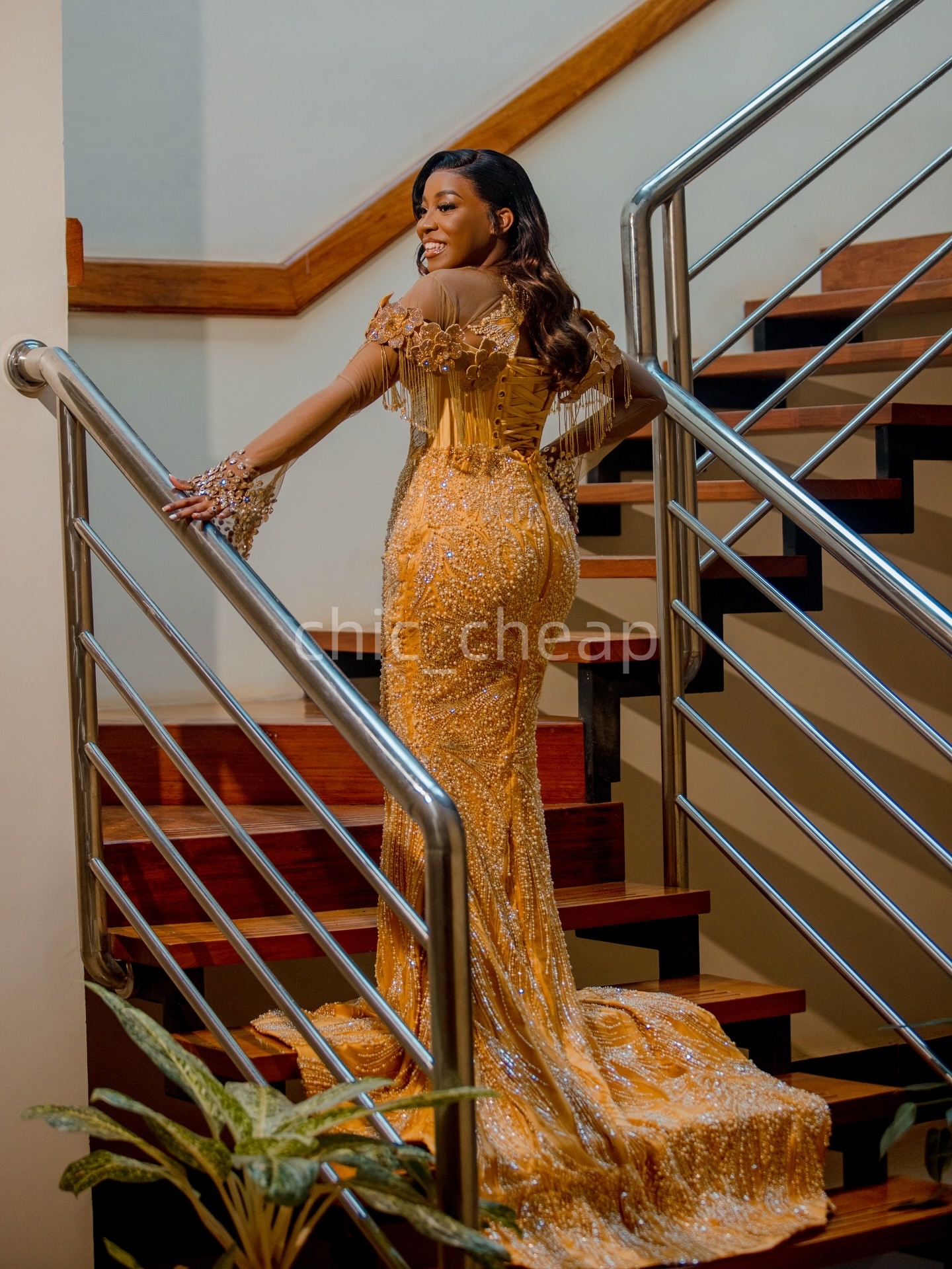 2K26 Gold Prom Dress 2026 Mermaid Prom Dress Flowers Crystals Tassels Sequined Evening Dresses Birthday Party Formal Receiption Gowns Dresses ZJ064