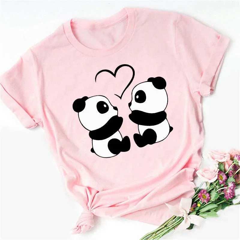 Maycaur Summer Women T Shirt Loose Tops Cute Panda Heart Print Short Sleeve Female Loose Casual T-shirt Ladies Top Tee M260317