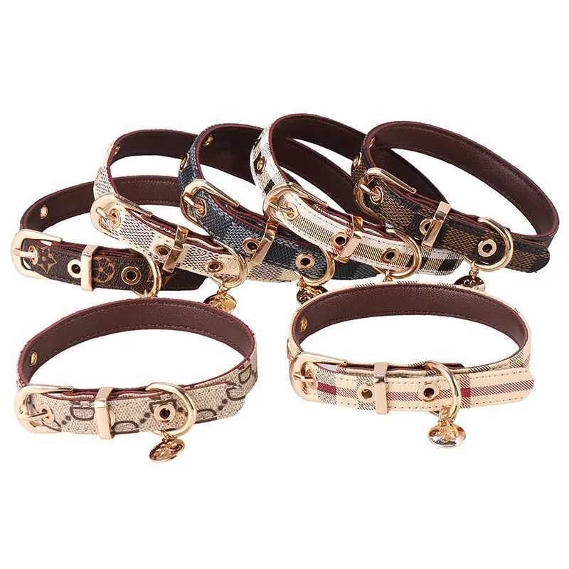 Dog Collars Leashes Leather Collar and Leash Set Adjustable Basic Check Pattern Durable Harness with Metal Buckle SuitablT260314 - view 5
