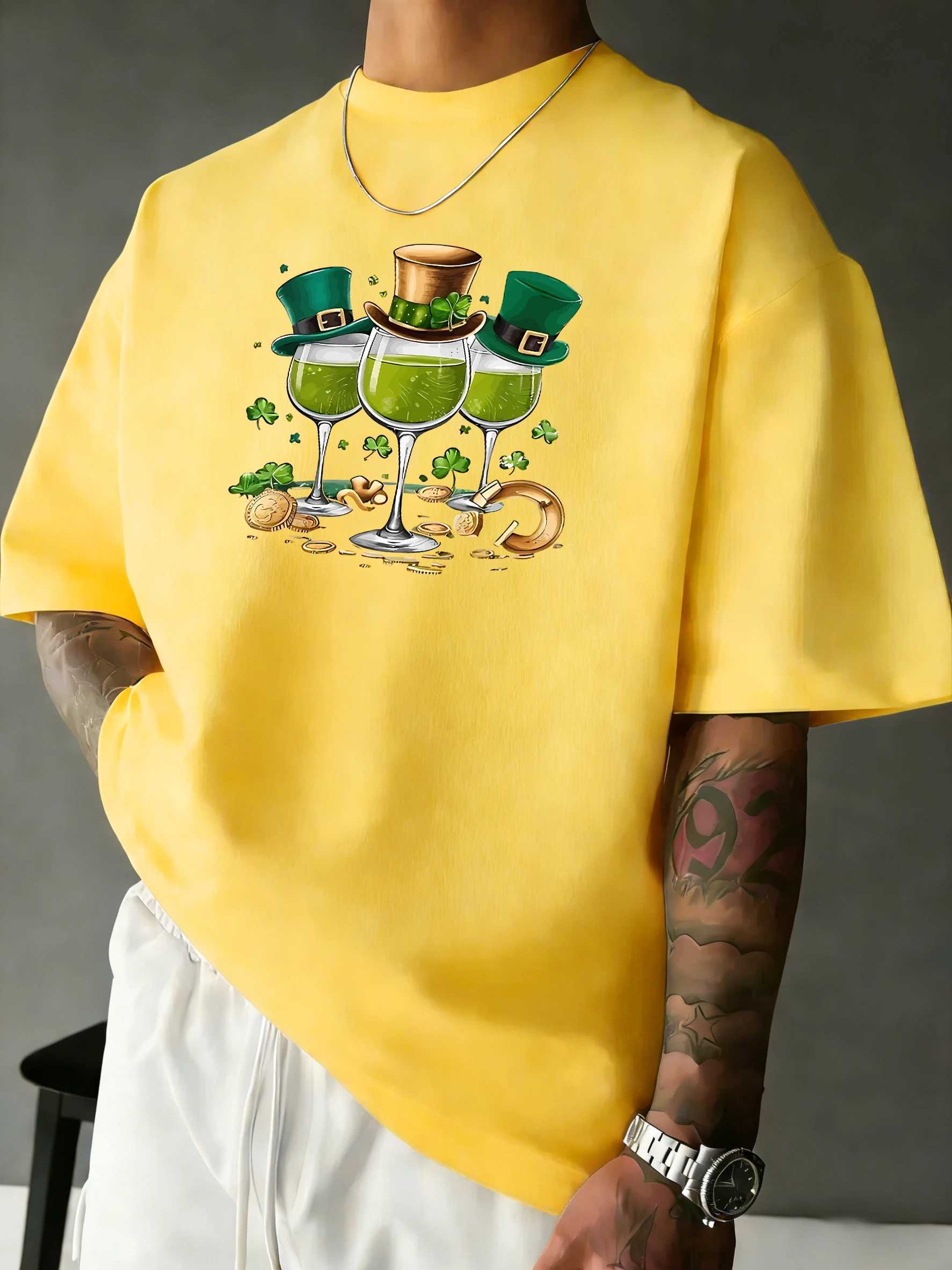 St PatrickS Day Drinkspattern Men Daily T-Shirts Cotton Multicolor T Shirt Hip Hop Summer Short Sleeve Soft All-Match Clothing M260317