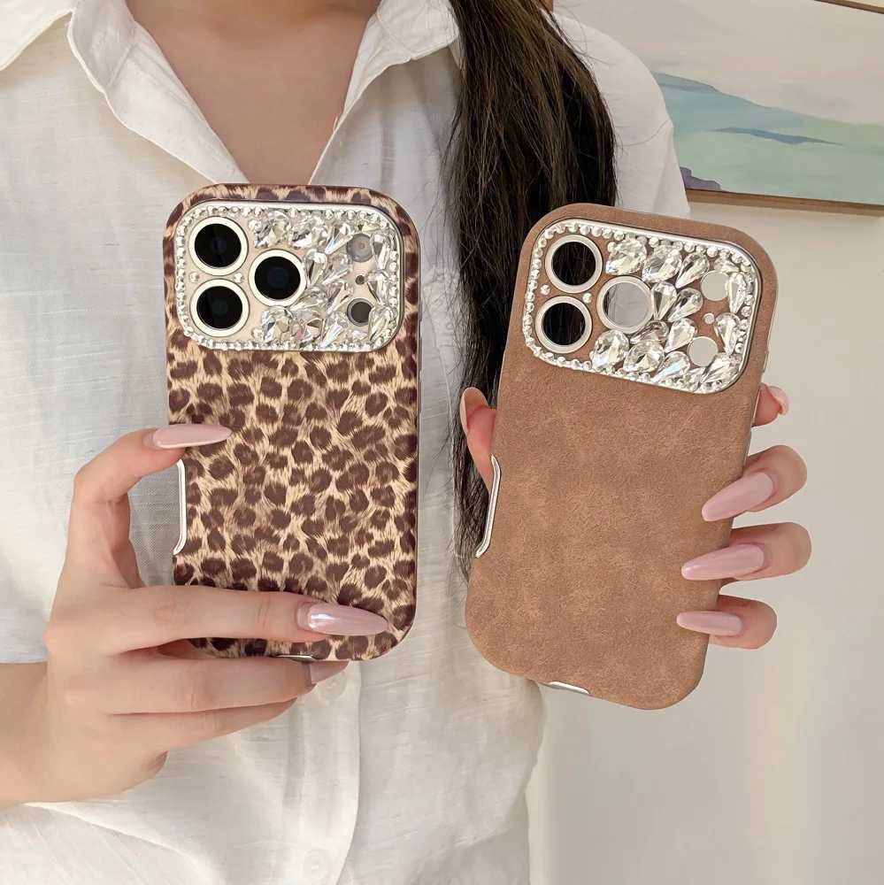 Luxury Leather Solid Color Phone Case For iPhone 17 16 15 14 Plus 13 Pro Max Rhinestone Lens Shockproof Protective Back Cover C260314