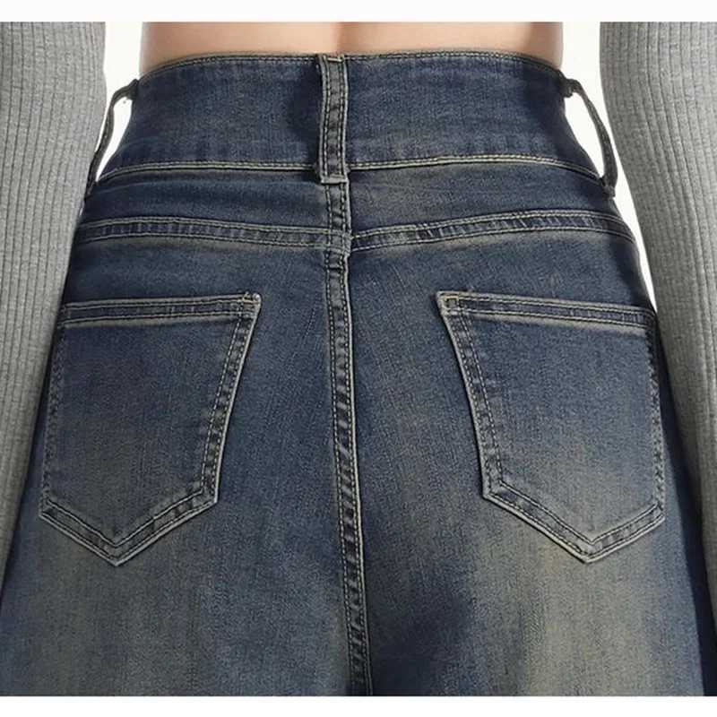 New Chic Fashion Women Straight Leg Jeans Female Korean High Waist Denim Pants s Fashion Double Button Loose Trousers M260317