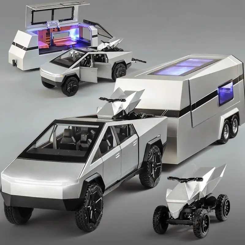 132 Cybertruck Off Road Vehicle Alloy Metal Diecast Model Car Sound Light Collection Hobby Decoration Display Gift For friend D260317