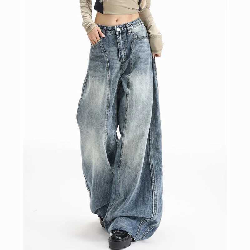 Female Retro Casual Wide Leg Jeans Women Korean Fashion Straight Leg Denim Trousers s Chic Fashion Baggy Pants M260317