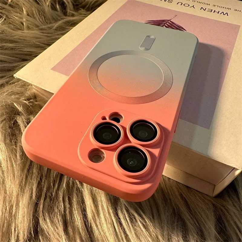 Luxury For Wireless Charge Gradient Pattern Phone Case For iPhone 17 11 12 13 14 15 16 Pro Max Magnetic Silicone Cover C260314