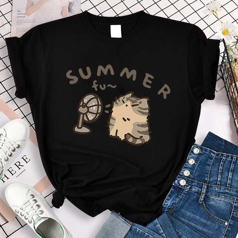 Funny Cute Cat Vintage Tee Shirt Aesthetic Y2k Tops Harajuku Graphic Ulzzang T-shirt Women Men Graphic Tshirt Streetwear Female M260317