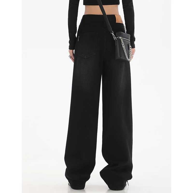 Lady Ins Fashion High Waist Jeans s Comfortable Baggy Wide Leg Pants Female Korean Solid Casual Denim Trousers M260317