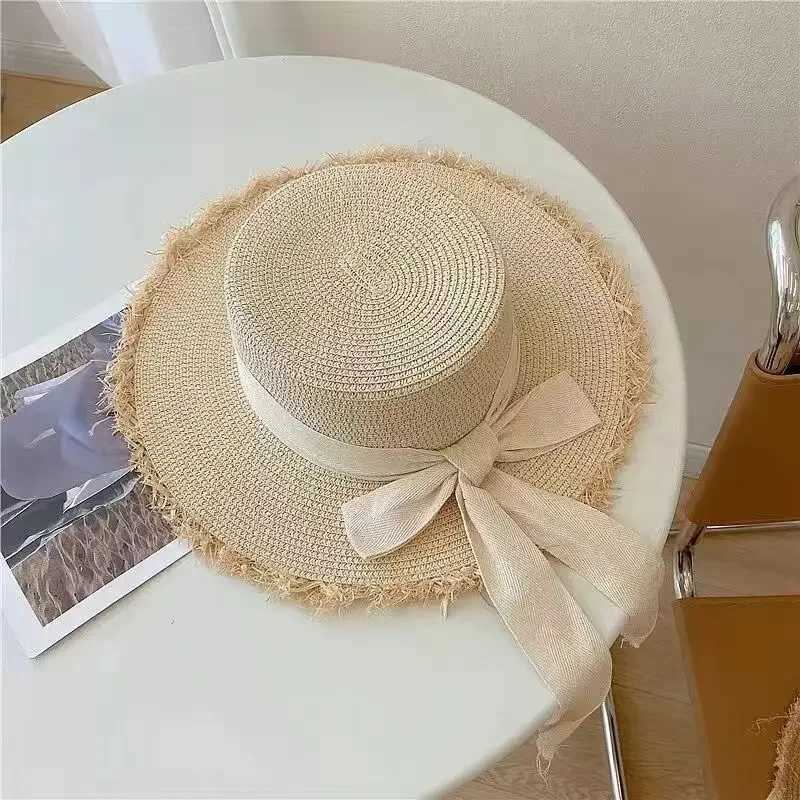 Womens Summer Wide Brim Straw Hat with Butterfly Knot Tassel UV Protection Beach Sun Cap for Outdoor Activities H260317 - view 5