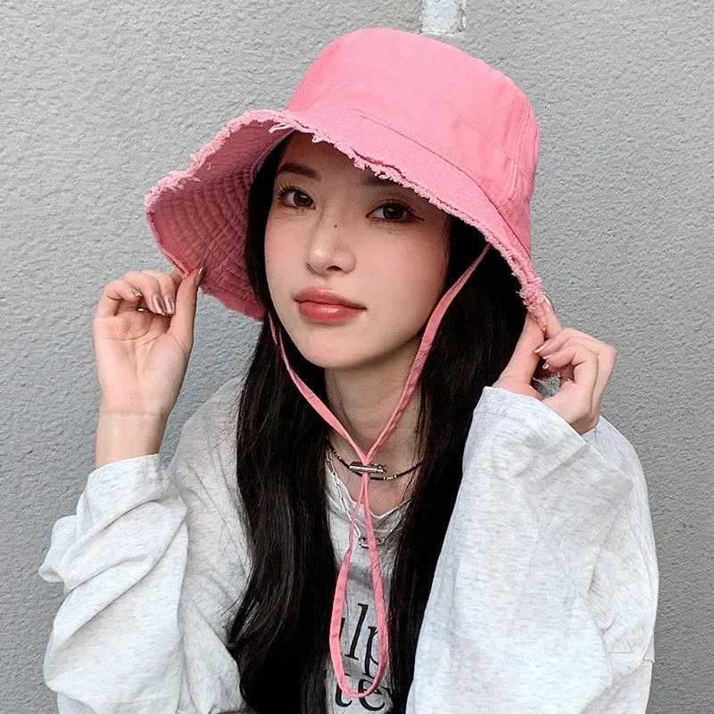 Summer Fisherman Cap for Women Korean Pink Large-Brimmed Bucket Hat Outdoor Beach Travel Sunshade Panama Hats H260317 - view 3
