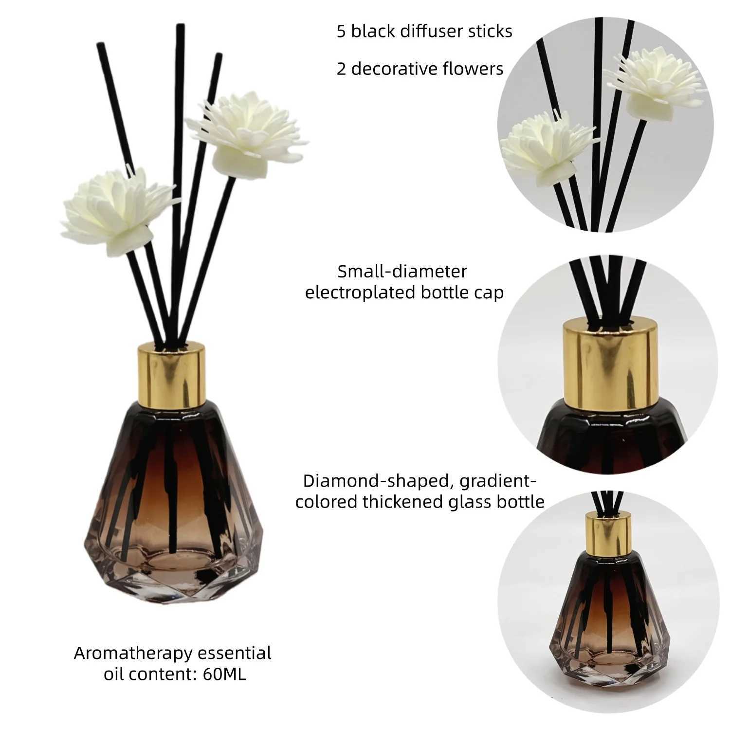 Essential Oil Diffuser 60ml Gradient Color Diamond Shape Reed Aromatherapy Bottle Used for Home Decor Fragrance Bedroom Aromatherapy Living R D260317