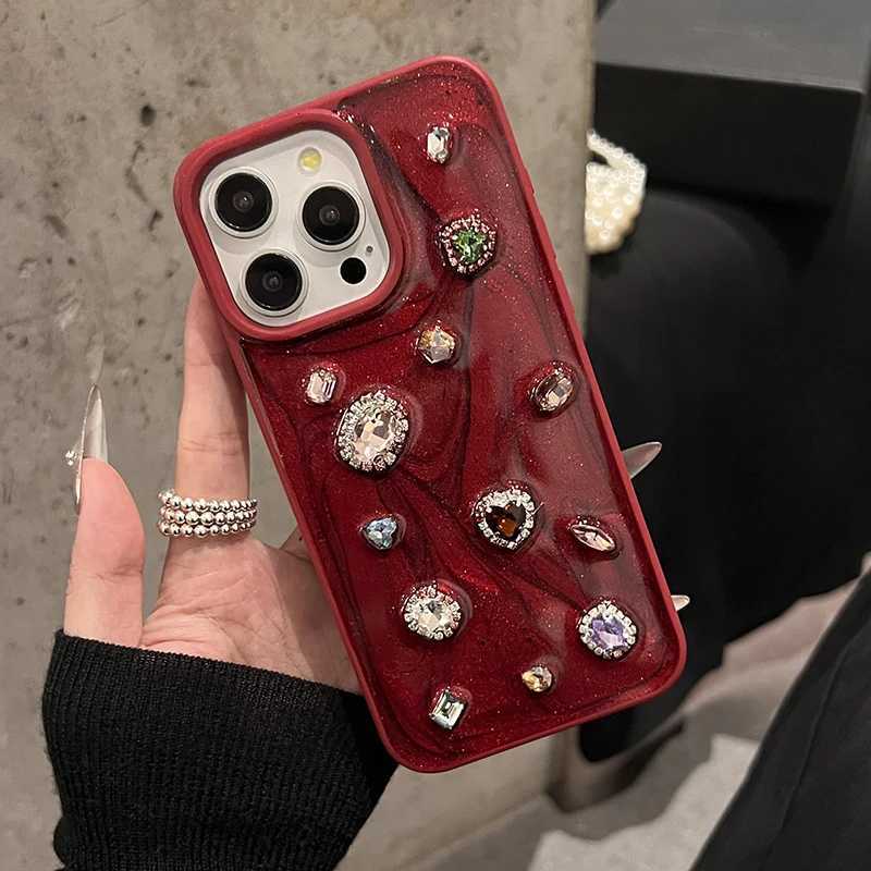 Fashion Luxury Glitter Rhinestone Diamand Phone Case For iPhone 17 16 Pro Max 15 13 14 12 11 Red Silicone Back Cover C260314