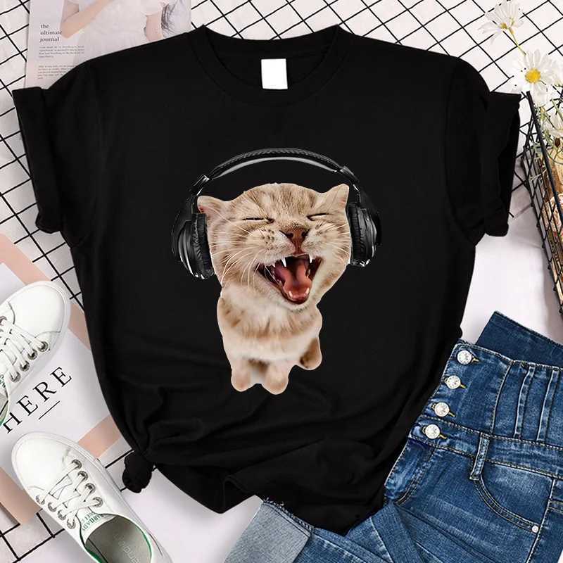 Funny Cute Cat Vintage Tee Shirt Aesthetic Y2k Tops Harajuku Graphic Ulzzang T-shirt Women Men Graphic Tshirt Streetwear Female M260317