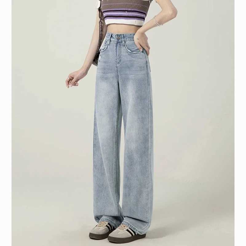 Lady Chic Ripped Baggy Jeans Women Light Blue Narrow Wide Leg Denim Pants s Casual Fashion High Waist Trousers M260317