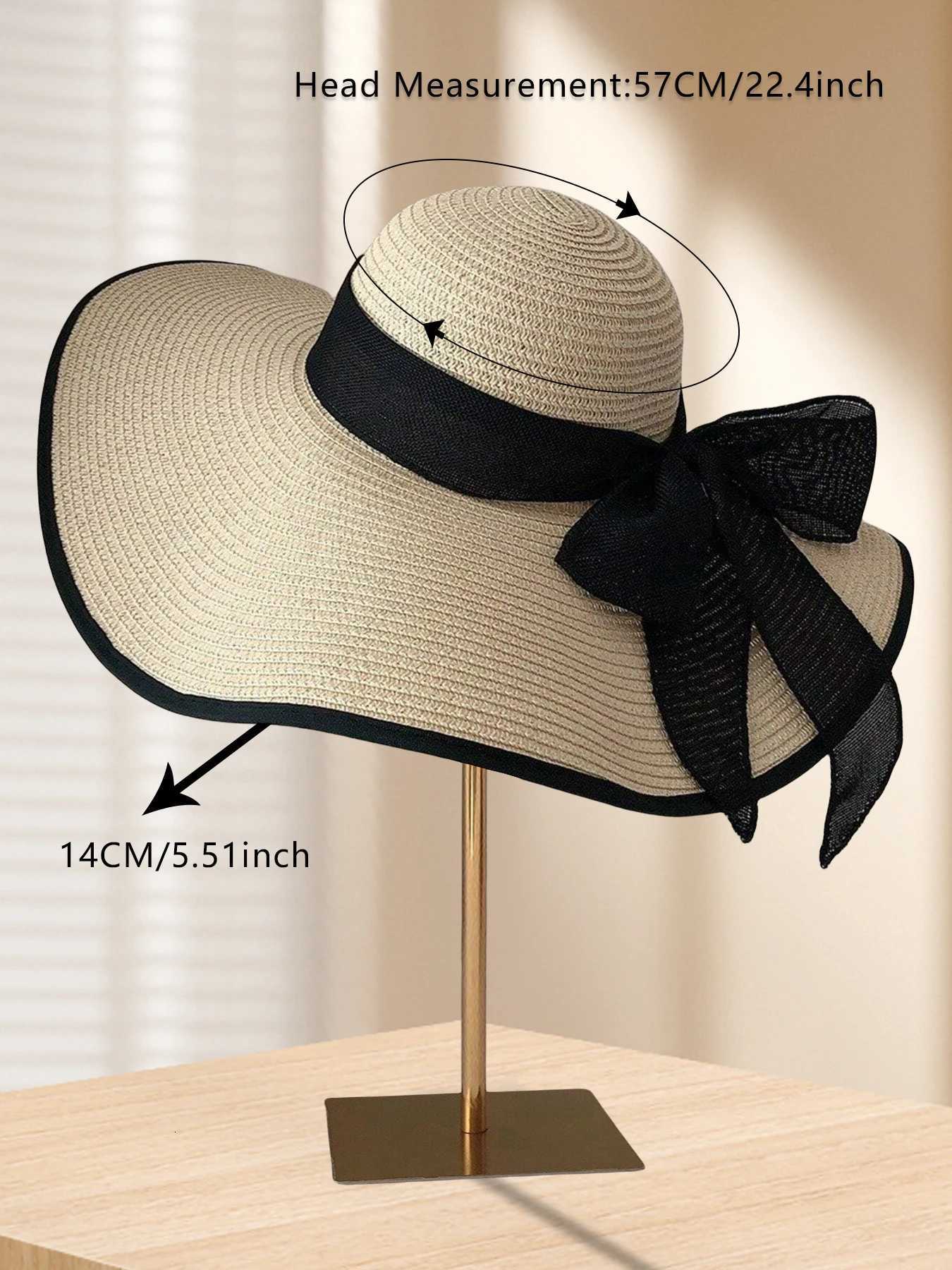 Beach Vacation Straw Hat Summer New Womens Large brimmed Sunscreen Hat Fashion Versatile Foldable Bow Beach Hat H2603171 - view 6