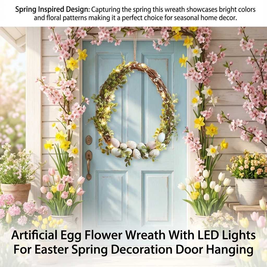 Easter Day Artificial Egg Flower Wreath With LED Lights For Easter Spring Decoration Garden Door Hanging Garlands 30x25cm H260316