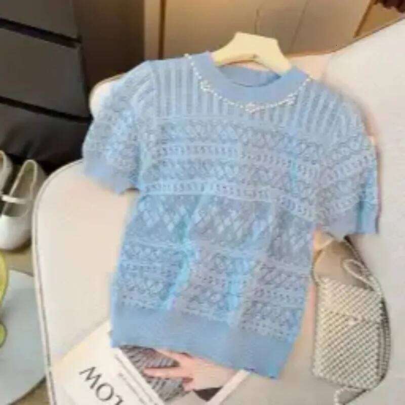 Spring Summer Thin Sweaters Women Tops Beading Flowers Hollow Out Pullovers Korean Fashion Solid Pulls Femmes