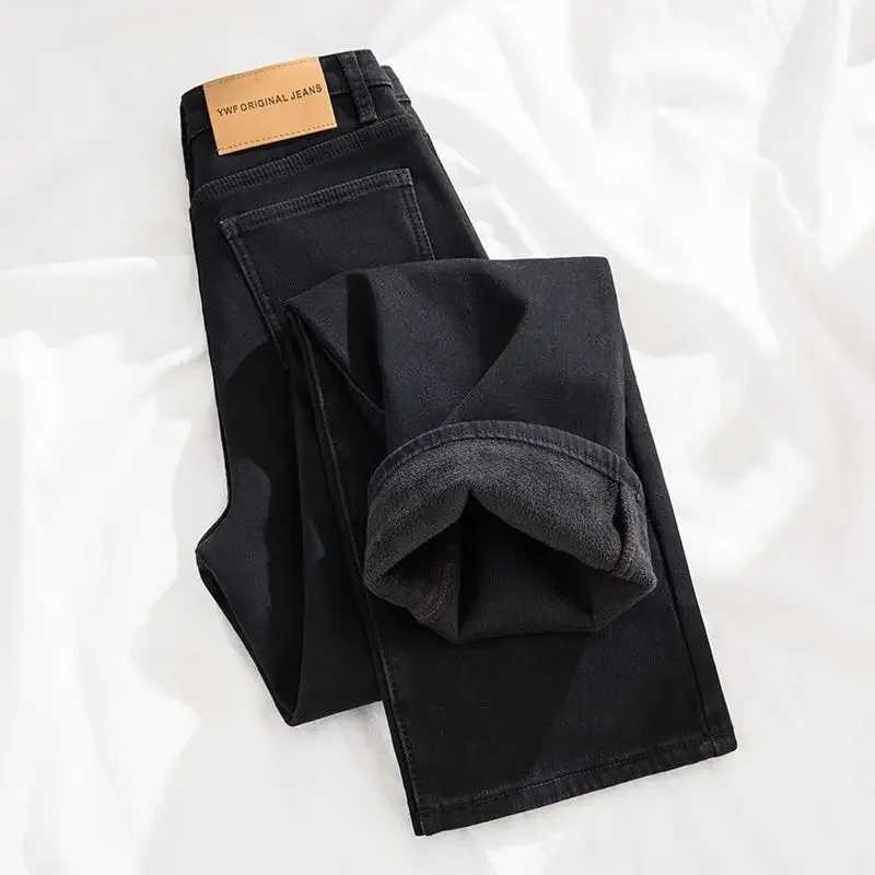 Jeans for Woman Y2k Pants Light Color Fleece Lined Thick Straight Leg High Waist Elastic Cigarette Pants 2025 Autumn WinterT260317