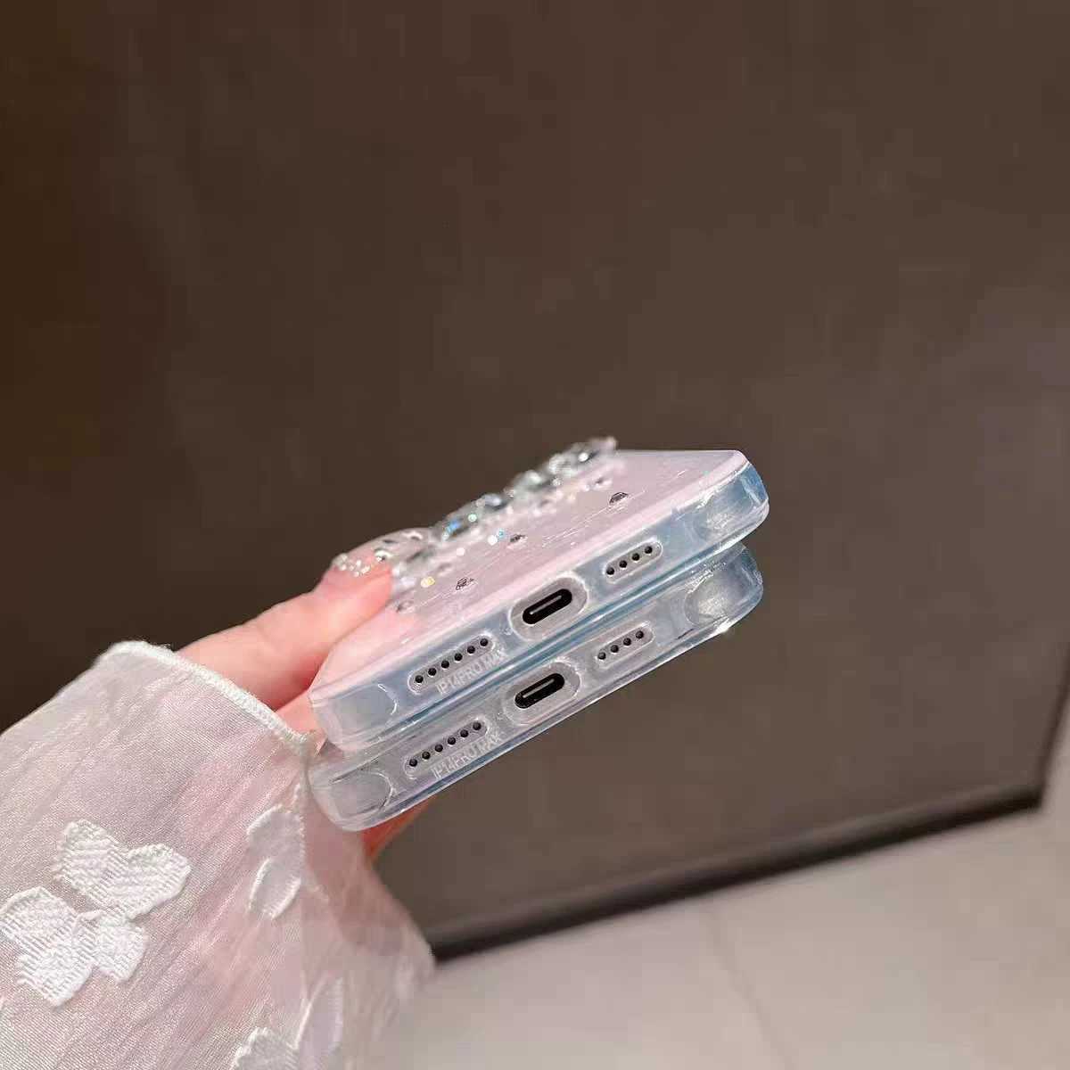 For iPhone 17 Pro Max 17Air 14 15 13 12 11 Pro 16 Plus Case Cat Ears Epoxy Gypsy Flash Diamonds Laser Shiny Bow Cover C260314