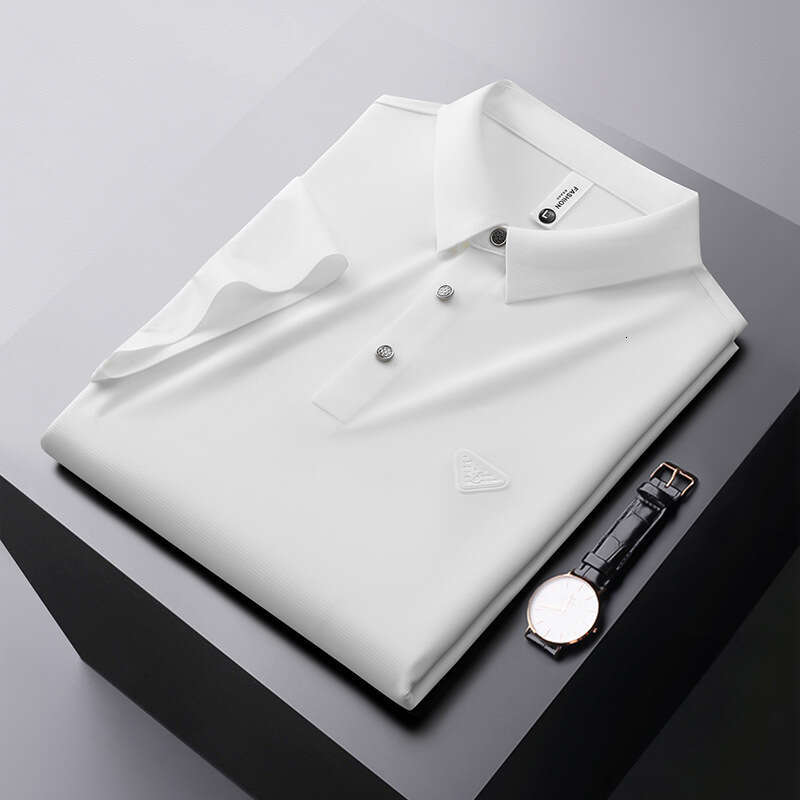 Seamless Adhesive Short Sleeve Shirt For Men Casual Summer Thin Non-Iron Stretch Men's T-Shirt High-End Feel