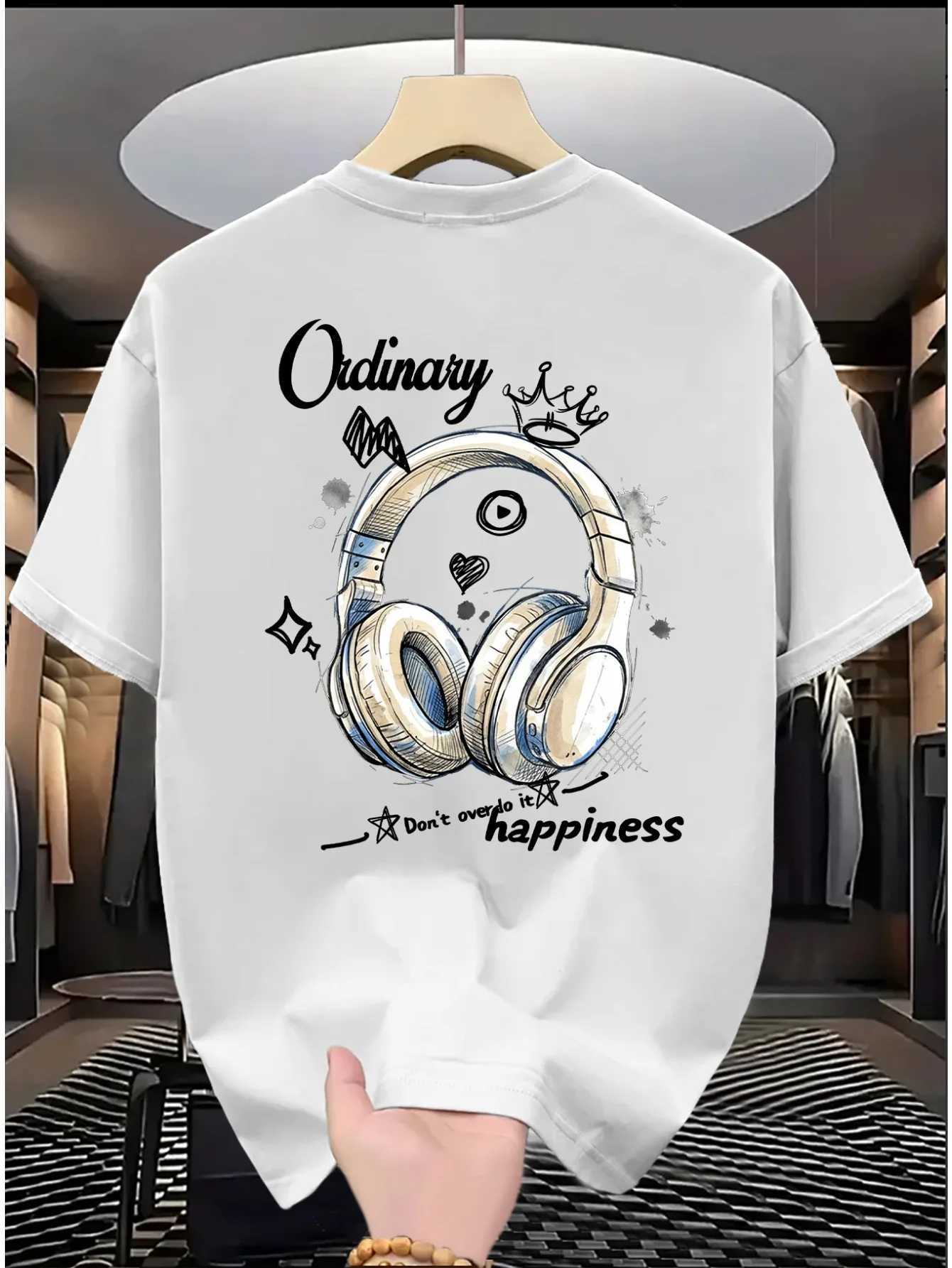 Summer Casual Trend Men T-shirt with Fashionable Earphone Pattern Simple Versatile Design Made 100 Pure Cotton Soft Material M260317