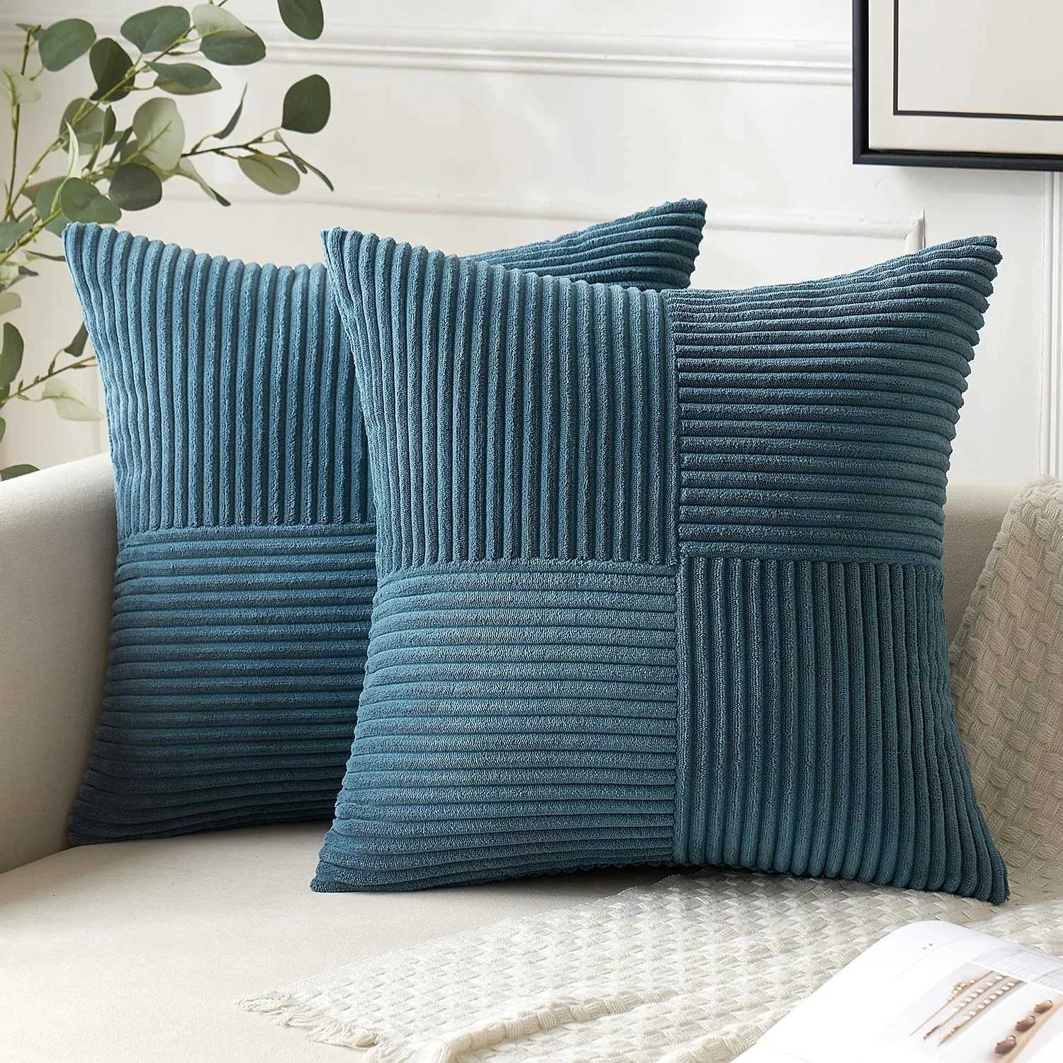 Beige Throw Pillow Covers 18inch Pillowcase Solid Corduroy Striped Cross Patchwork Textured Cushion Covers Home Decor for Couch D260317